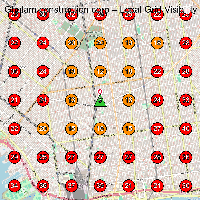 Ghulam construction corp GeoGrid visibility map for Drafting Service in Brooklyn